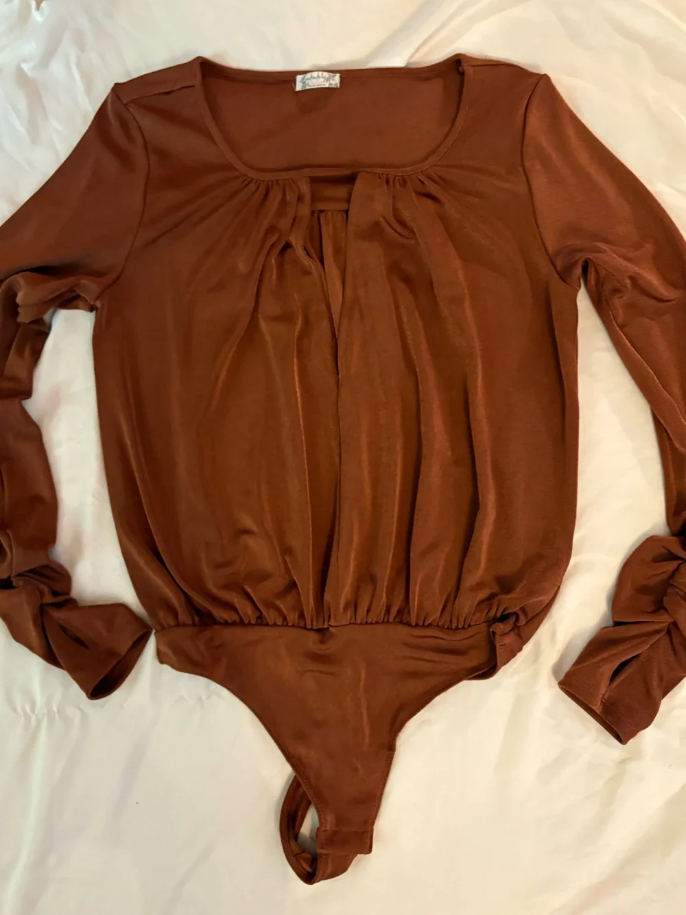 Free People Long-Sleeve Bodysuit in Brown Rust Color